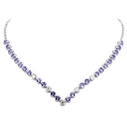 14KT White Gold 10.56 ctw Tanzanite and Diamond Necklace