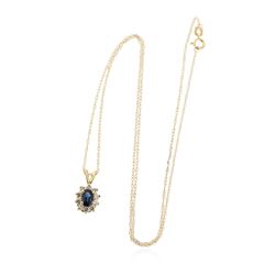 18KT Yellow Gold 0.51 ctw Sapphire and Diamond Pendant With Chain