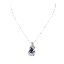 18KT White Gold 4.54 ctw Tanzanite and Diamond Pendant With Chain