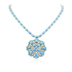 14KT Yellow Gold 30.95 ctw Turquoise and Diamond Necklace