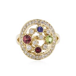 14KT Yellow Gold 0.75 ctw Multi Gemstone and Diamond Ring