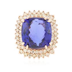 14KT Rose Gold 25.52 ctw GIA Certified Tanzanite and Diamond Ring