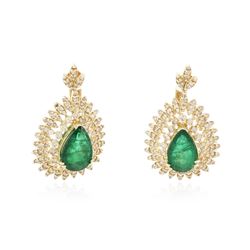 14KT Yellow Gold 8.07 ctw Emerald and Diamond Earrings