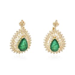 14KT Yellow Gold 8.07 ctw Emerald and Diamond Earrings