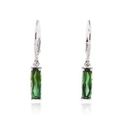 14KT White Gold 3.28 ctw Green Tourmaline and Diamond Earrings