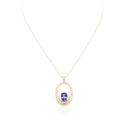 14KT Yellow Gold 3.83 ctw Tanzanite and Diamond Pendant With Chain