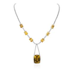 14KT White Gold 35.00 ctw Citrine and Diamond Necklace