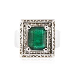 14KT White Gold 4.14 ctw Emerald and Diamond Ring