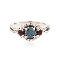 14KT White Gold 1.03 ctw Fancy Blue Diamond and Ruby Ring