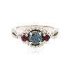 Image 1 : 14KT White Gold 1.03 ctw Fancy Blue Diamond and Ruby Ring