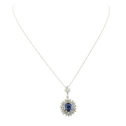 14KT White Gold 4.45 ctw Tanzanite and Diamond Pendant with Chain