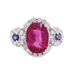 14KT White Gold 2.62 ctw Tourmaline, Sapphire and Diamond Ring