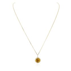 14KT Yellow Gold 4.04 ctw Quartz and Diamond Pendant With Chain