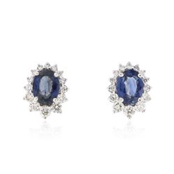 14KT White Gold 1.35 ctw Sapphire and Diamond Earrings