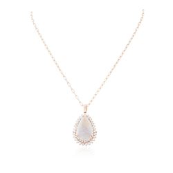 14KT Rose Gold 6.23 ctw Opal and Diamond Pendant With Chain