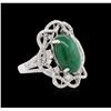Image 2 : 18KT White Gold 4.72 ctw Green Opal and Diamond Ring