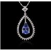 Image 2 : 14KT White Gold 2.98 ctw Tanzanite and Diamond Pendant With Chain