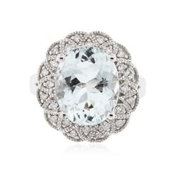14KT White Gold 4.83 ctw Aquamarine and Diamond Ring