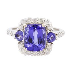 14KT White Gold 3.94 ctw Tanzanite and Diamond Ring