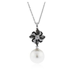 18KT White Gold Pearl and Diamond Pendant With Chain