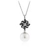 Image 1 : 18KT White Gold Pearl and Diamond Pendant With Chain