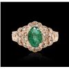 Image 1 : 14KT Rose Gold 1.36 ctw Emerald and Diamond Ring