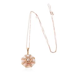 14KT Rose Gold 8.39 ctw Mother of Pearl and Diamond Pendant With Chain