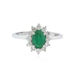 14KT White Gold 0.73 ctw Emerald and Diamond Ring