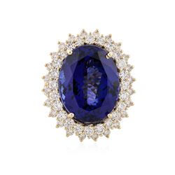 14KT Yellow Gold 21.26 ctw Tanzanite and Diamond Ring