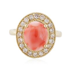 14KT Yellow Gold 3.16 ctw Coral and Diamond Ring