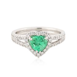 14KT White Gold 0.89 ctw Emerald and Diamond Ring