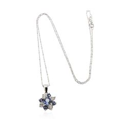 14KT White Gold 1.43 ctw Tanzanite, Sapphire and Diamond  Pendant With Chain