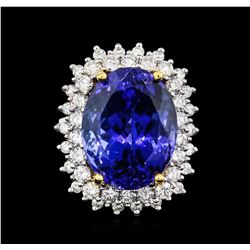 14KT White Gold GIA Certified 22.13 ctw Tanzanite and Diamond Ring