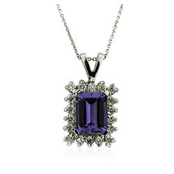 14KT White Gold 2.34 ctw Tanzanite and Diamond Pendant With Chain