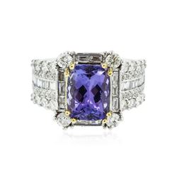 14KT Two-Tone Gold 3.12 ctw Tanzanite and Diamond Ring