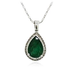 14KT White Gold 3.20 ctw Emerald and Diamond Pendant With Chain