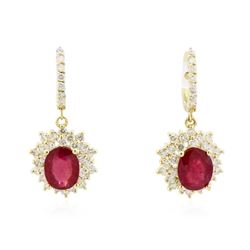 14KT Yellow Gold 5.76 ctw Ruby and Diamond Earrings