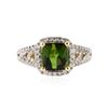 Image 1 : 14KT Yellow Gold 1.60 ctw Green Tourmaline and Diamond Ring