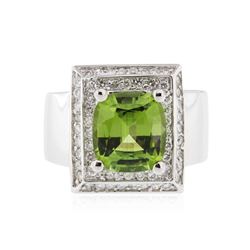 14KT White Gold 4.05 ctw Peridot and Diamond Ring