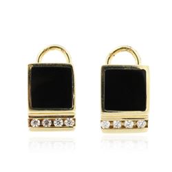 14KT Yellow Gold 1.90 ctw Black Onyx and Diamond Earrings