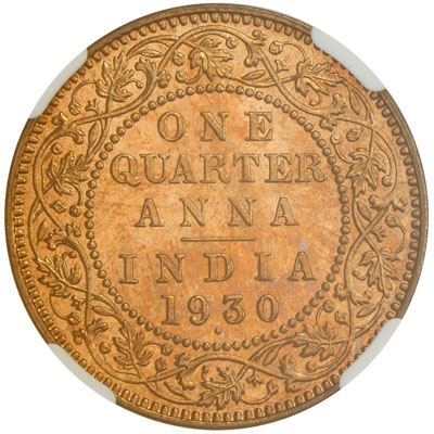British India George V Copper 1 4 Anna 1930 B Ngc Graded Ms 67 Red