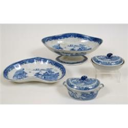 An Early 19th Century Comport, transfer printed Chinese pagodas, possibly Spode, a matching heart...