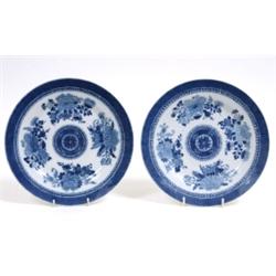 Seventeen 19th Century Chinese Blue and White Plates, decorated flowers in underglaze blue (a.f.)...