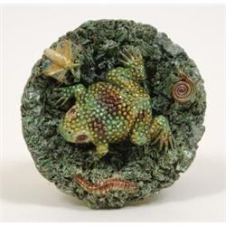 A Palissy Style Dish, decorated a toad, butterfly and insects on a moss ground, impressed Jose A...