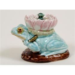 A 19th Century Majolica Inkwell and Cover, in the form of a seated frog, impressed RD No 171772...