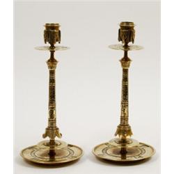 A Pair of Victorian Brass Candlesticks, in the Egyptian revival style  See illustration £ 30 - 50...