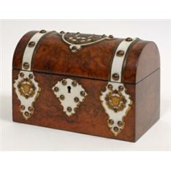 A Victorian Dome Top Stationery Casket, brass bound with ivorine sections, and brass studding, 20...