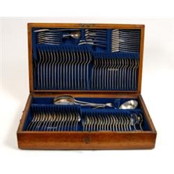 An Extensive Victorian Old English Pattern Canteen of Silver Cutlery, crested, comprising 18 tabl...