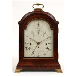 A Late 18th/Early 19th Century Bracket Clock, the arched square painted dial with "strike/silent"...