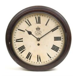 A George VI Wall Clock, the 28 cm painted dial with Roman numerals, fitted a fusee movement, in a...